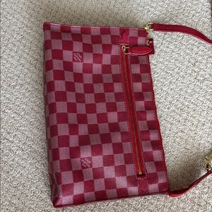 COPY Louis Vuitton Red Checkered Purse in decent condition